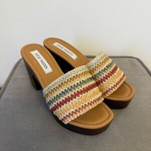Steve Madden Red and Yellow Platform Sandals with Woven Strap